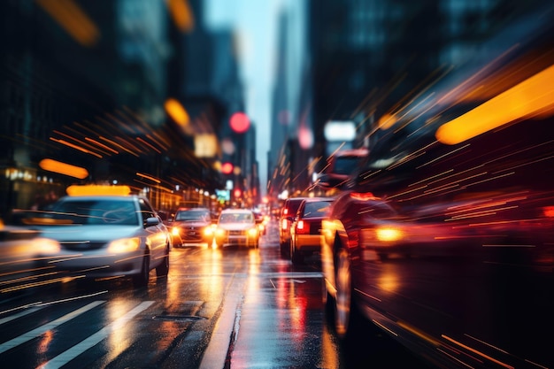 Il traffico in città di notte Il movimento sfocato dell'auto Il traffico sfocato lo sfondo del banner di notte Generato dall'IA