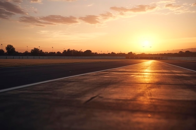 Il traguardo perfetto: correre verso il tramonto sul circuito creato con la tecnologia dell'IA generativa