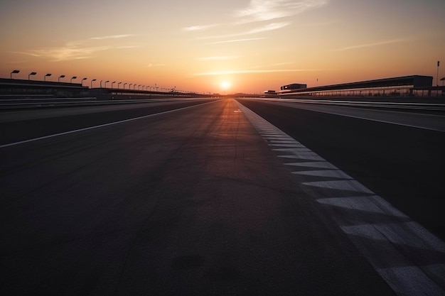 Il traguardo perfetto: correre verso il tramonto sul circuito creato con la tecnologia dell'IA generativa