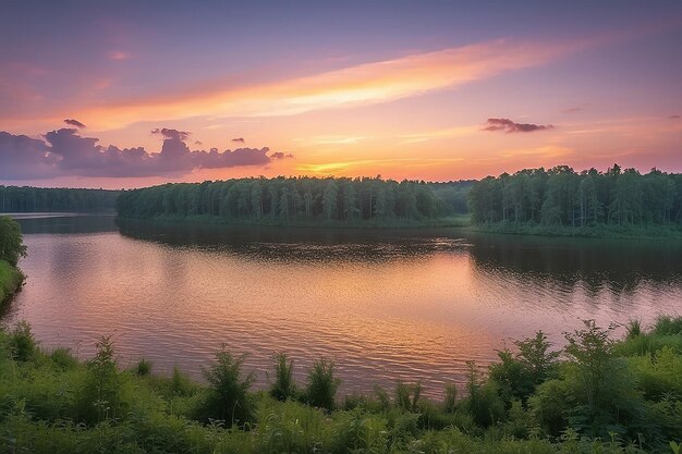 Il tramonto al serbatoio di Zaslavsky Minsk Bielorussia