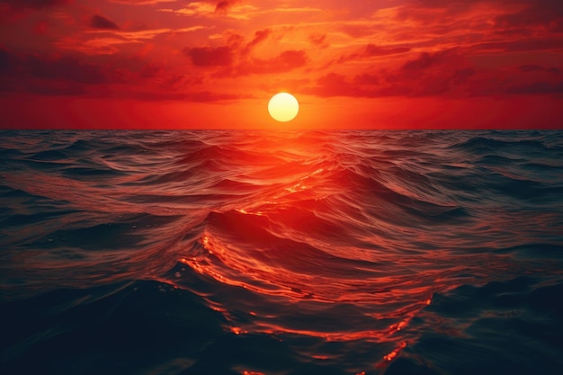 Il tramonto arancione sul mare