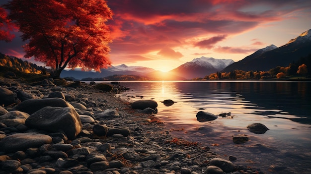 Il tramonto dal lago Wanaka in Nuova Zelanda