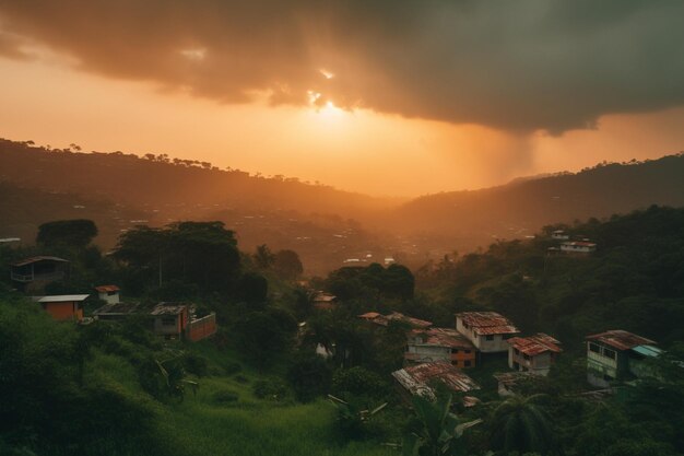 Il tramonto in Colombia il cielo si scioglie dall'arancione al blu verde