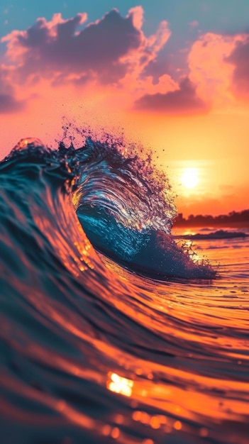 Il tramonto proietta un caldo bagliore sulle onde dell'oceano