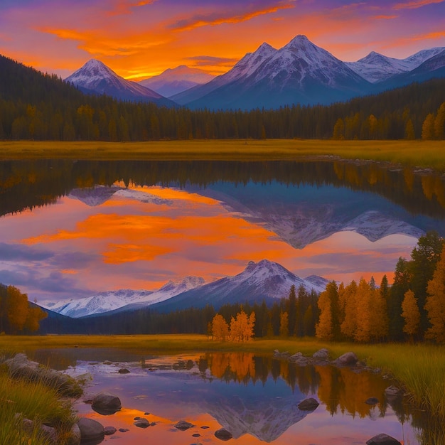 Il tramonto riflette la spiritualità cristiana della montagna nella bellezza della natura generata dall'AI
