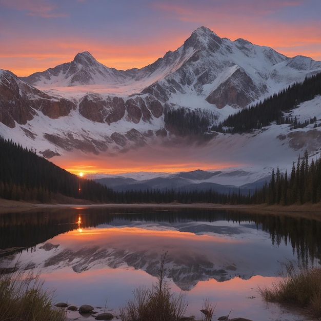 Il tramonto riflette la spiritualità cristiana della montagna nella bellezza della natura generata dall'AI