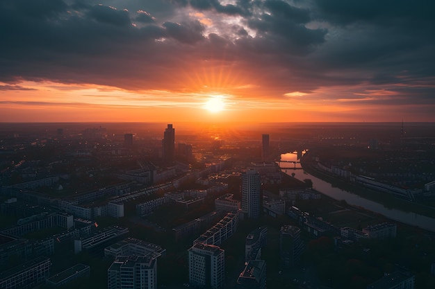 Il tramonto sopra gli edifici alti della città