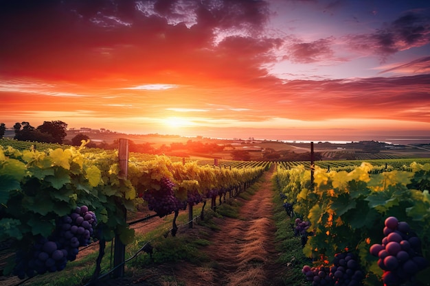 Il tramonto sui vigneti della Moravia meridionale Repubblica ceca AI Generato