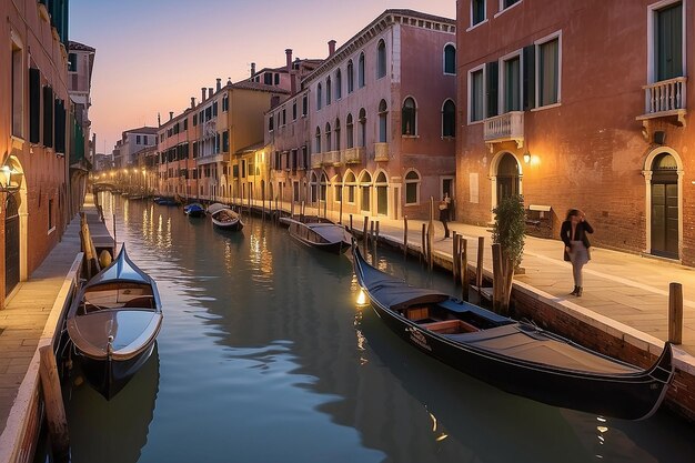 Il tramonto sul canale Cannaregio a Venezia, in Italia