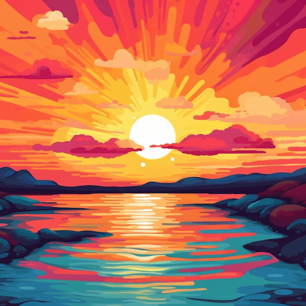 Il tramonto sul mare Illustrazione vettoriale di un tramonto sopra il mare