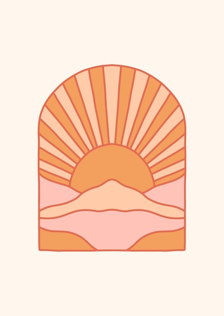 Il tramonto sul mare Illustrazione vettoriale in stile piatto
