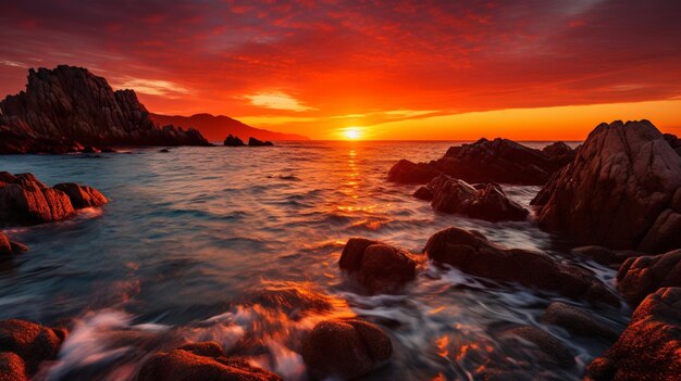 Il tramonto sul mare sullo sfondo