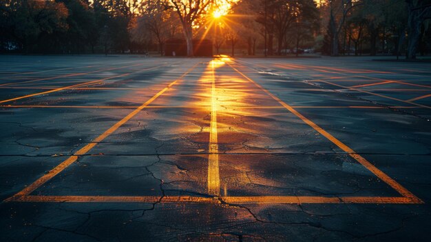 Il tramonto sul parcheggio vuoto