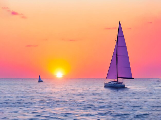 Il tramonto sull'oceano con la barca a vela