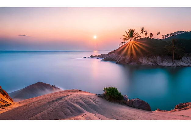 Il tramonto sulla spiaggia con le palme