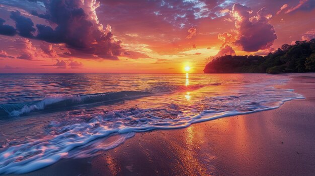 Il tramonto sulla spiaggia tropicale con le palme