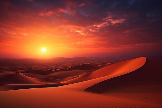 Il tramonto sulle dune di sabbia Deserto del Sahara Marocco Africa