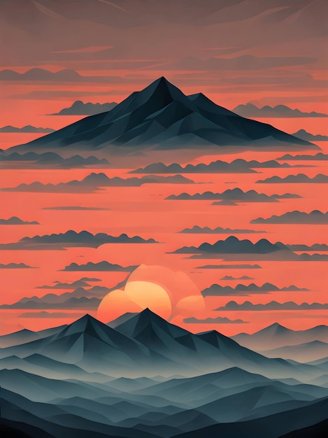 Il tramonto sulle montagne con colori vivaci