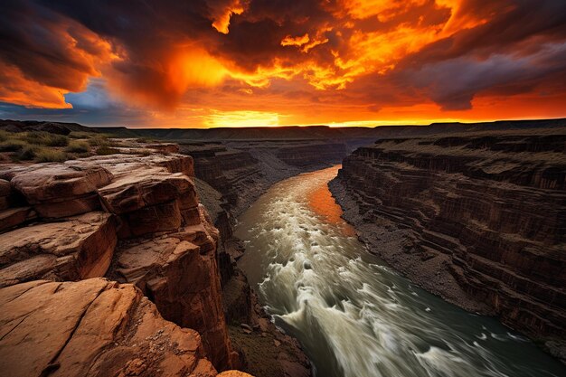 Il tramonto tempestoso La profondità dei canyon