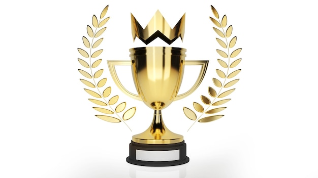 Il trofeo d'oro del vincitore del campionato isolato su sfondo bianco3d rendering