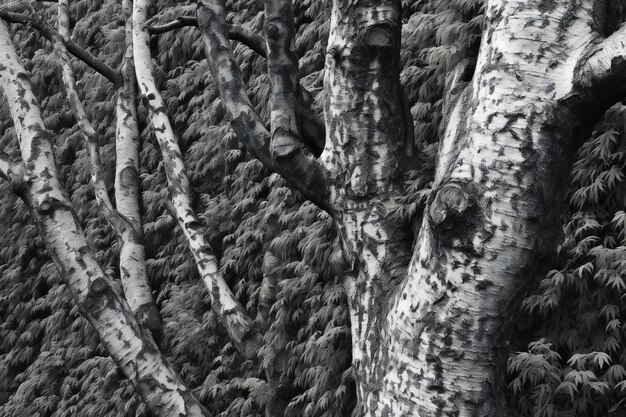 Il tronco di betulla bianca e nera nella foresta della Corea del Sud