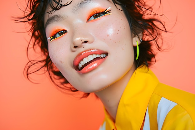 Il trucco colorato di una modella dell'Asia orientale