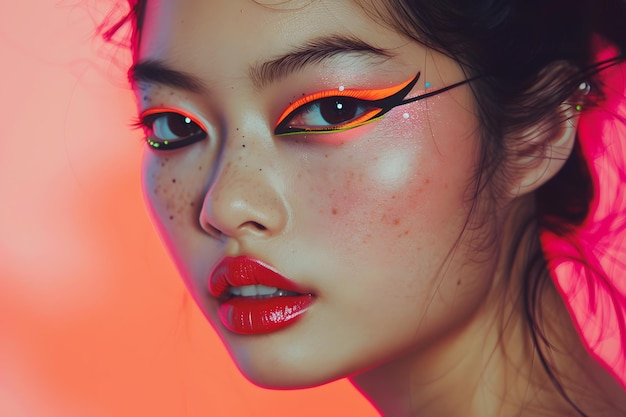 Il trucco colorato di una modella dell'Asia orientale