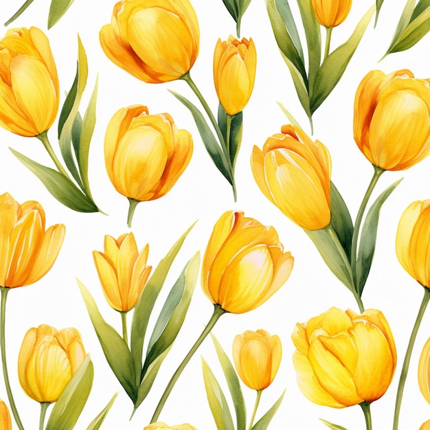 Il tulipano giallo fiorisce il fondo senza cuciture dell'acquerello dei modelli