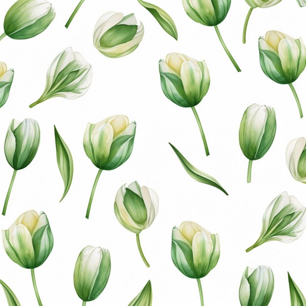 Il tulipano verde fiorisce il fondo senza cuciture dell'acquerello dei modelli