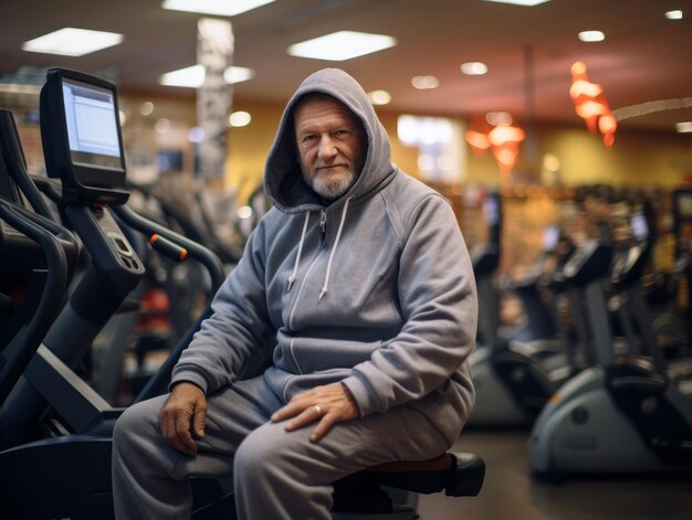 Il vecchio si allena in palestra Vita sana con il concetto di sport e fitness Illustrazione generativa ai
