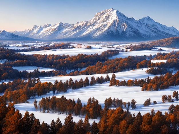 Il velo di mistero dell'inverno avvolge le bellissime montagne.