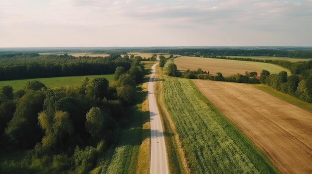 Il vento in volo vede la strada primitiva in estate AI Generato