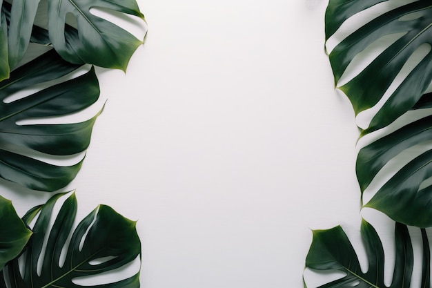 Il verde lascia il layout della cornice natura monstera del cespuglio di piante tropicali su sfondo bianco