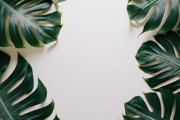 Il verde lascia il layout della cornice natura monstera del cespuglio di piante tropicali su sfondo bianco