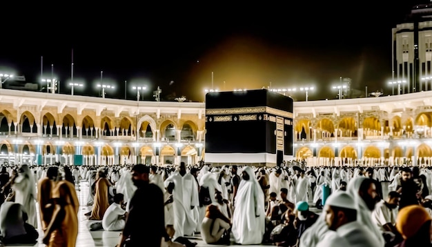 Il viaggio dei musulmani di fede nella tradizionale processione di Hajj alla Kaaba Generative AI