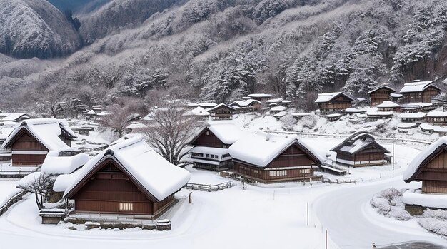 Il villaggio di Shirakawago in inverno in Giappone