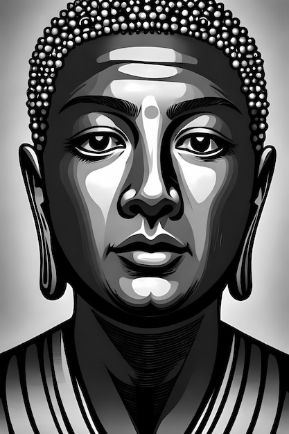 Il viso di Buddha Disegno poster di illustrazione generativa AI in bianco e nero