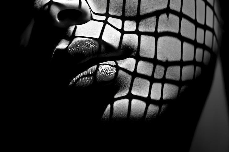 Foto il viso di una donna con l'ombra del suo viso ai generativa