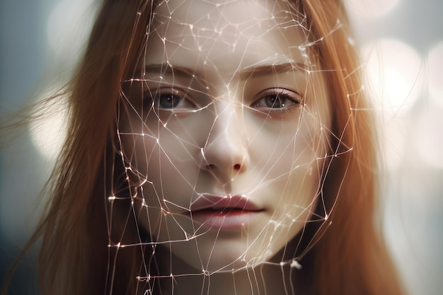 Il volto della persona utilizza la tecnologia di visione artificiale per analizzare e identificare l'IA generativa