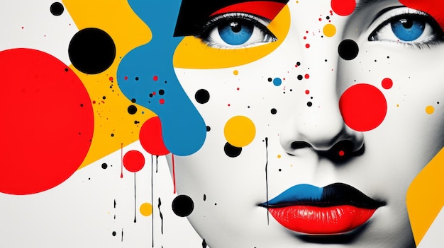 il volto di una donna è circondato da punti colorati