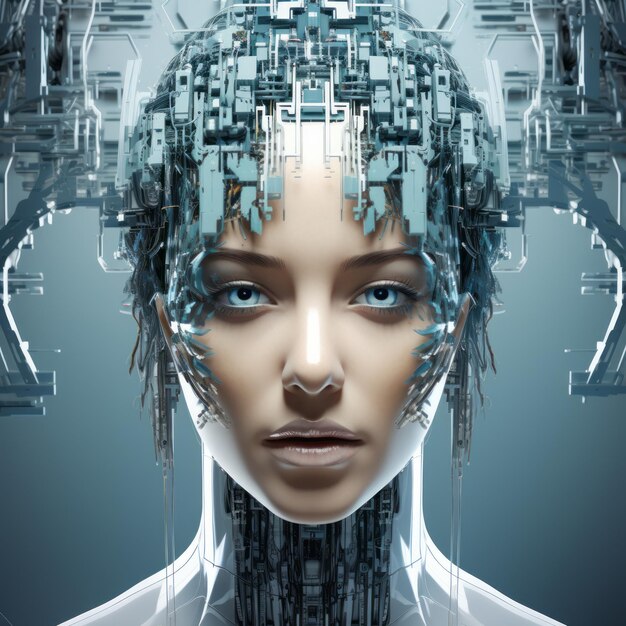 il volto di una donna in una testa di robot futuristica