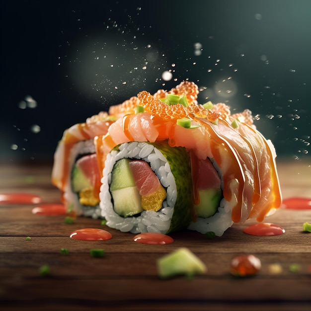 Il wok di sushi succoso fresco gustoso esplode