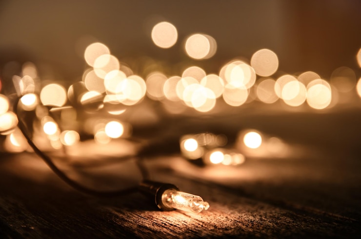 Photo illuminated string light on table