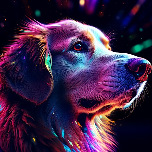 Illuminato Canine Closeup con colori artistici Generative AI