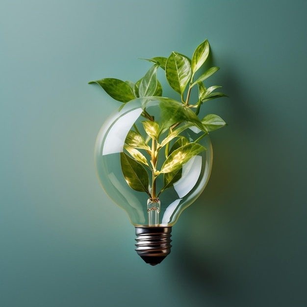Illuminazione a foglia verde Innovazione eco-friendly e conservazione dell'energia IA generativa