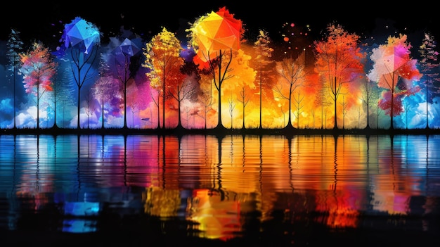 Illuminazione della foresta incantata Una danza di colori che si riflettono nella notte