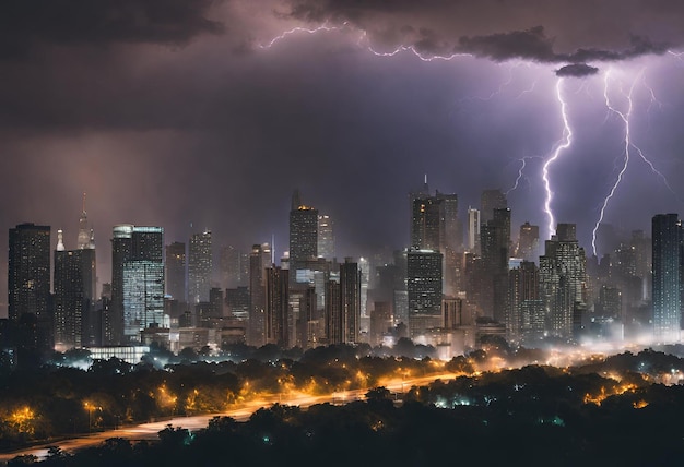 Illuminazione nel cielo sopra una città