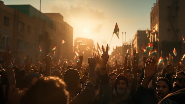 Illuminazione realistica del teleobiettivo di protesta per la libertà palestinese