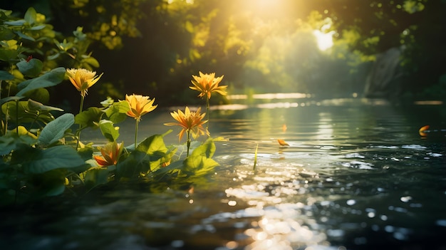 Illuminazione solare sull'acqua e sulle piante