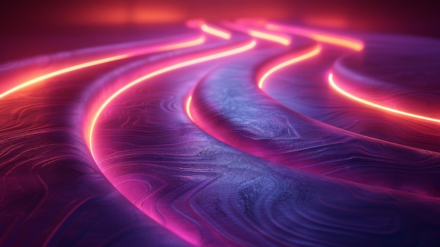 Illusione astratta di spirale con linee di neon rosa e viola in forme geometriche